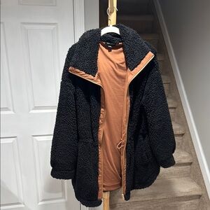 SummerSalt Black Sherpa Jacket with Brown Lining